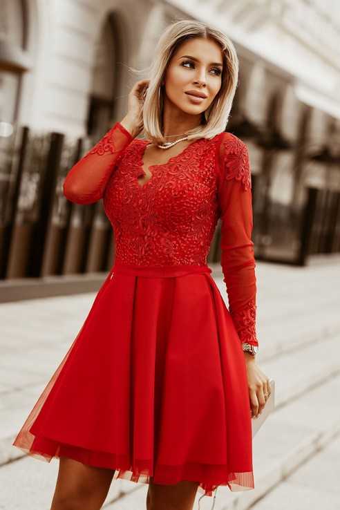 Sukienka rozkloszowana z koronką Suzie czerwona