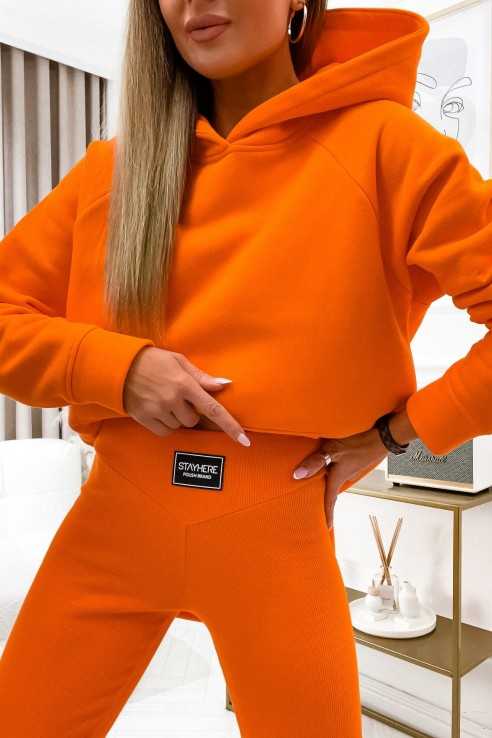 Bluza z kapturem oversize STAY HERE pomarańczowa