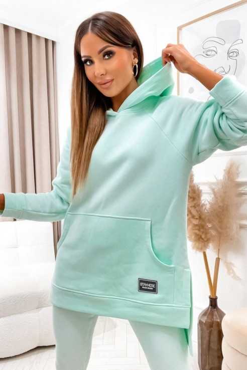 Bluza z kapturem oversize STAY HERE miętowa