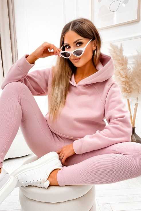 Legginsy z prążkowanej dzianiny beżowe - HOUSE - 6808M-82X