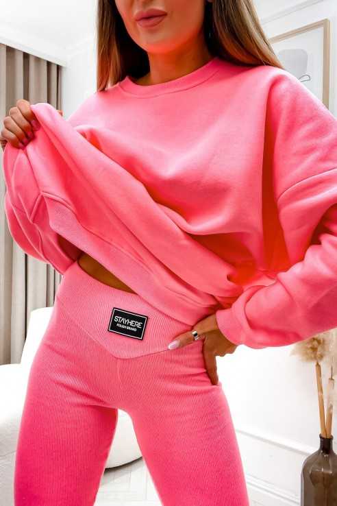 Bluza oversize Stay Here Basic neon róż