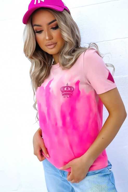T-shirt O'LB neon różowy handmade