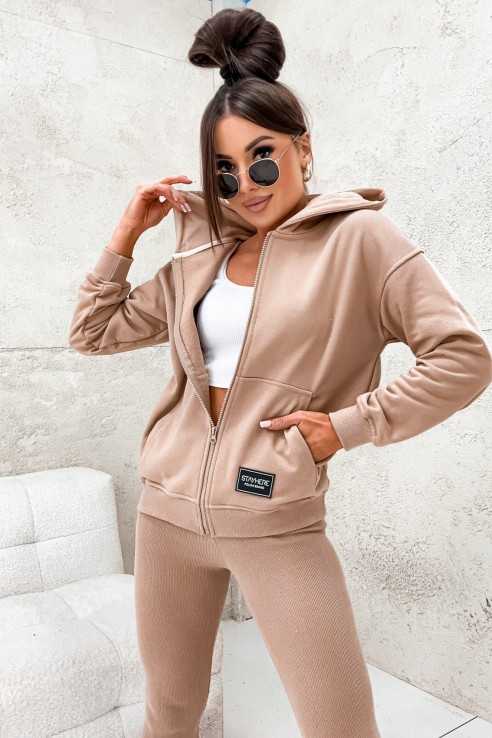 Bluza z kapturem ZIP STAY HERE ciemny beż