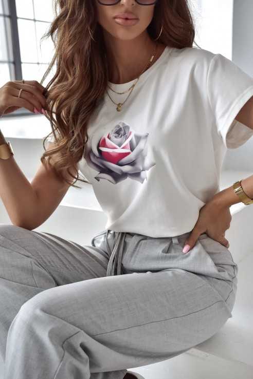 Bluzka/t-shirt z różą Mera biała