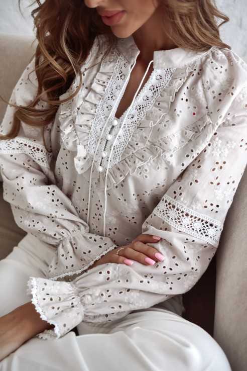 Bluzka z bawełny haftowanej Sefora beżowa