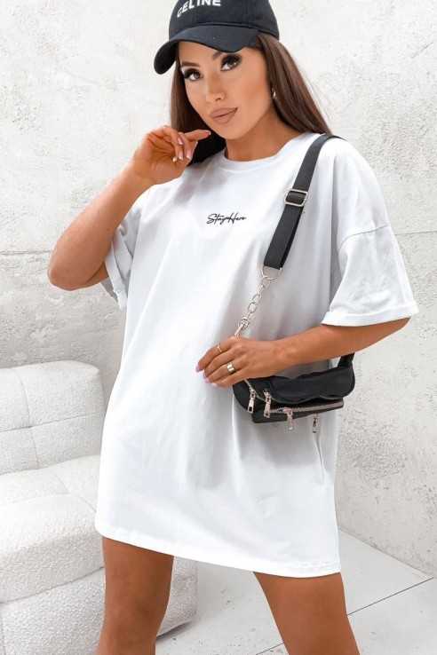 T-shirt oversize Basic Stay Here biały