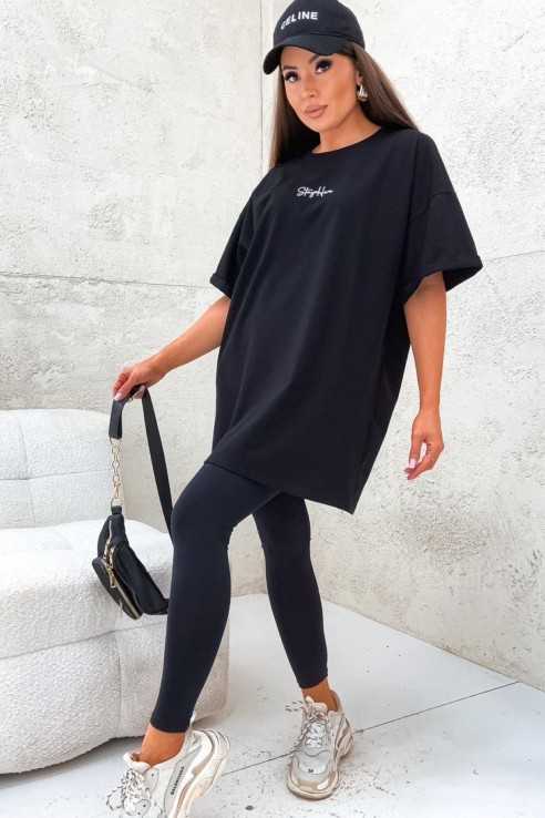 T-shirt oversize Basic Stay Here czarny