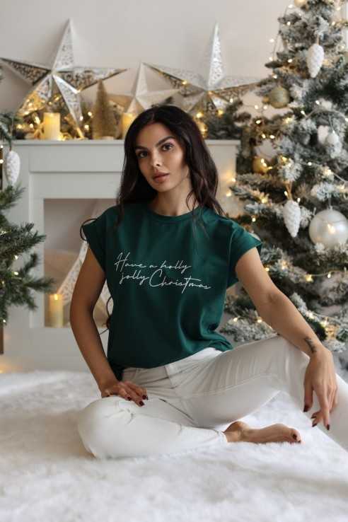 T-shirt Have a holly jolly Christmas zielony