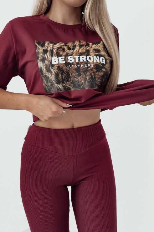 T-shirt Be Strong bordowy