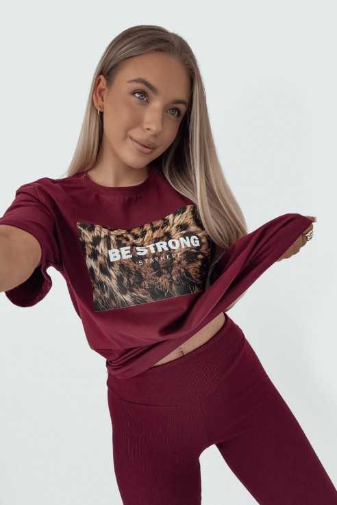 T-shirt Be Strong bordowy