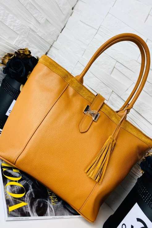 Torebka skórzana shopper bag Hermi camel